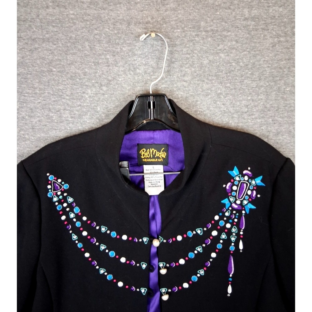 Bob Mackie Womens Jacket Large Black Embroidered Pearl Jewel Classic Art To Wear